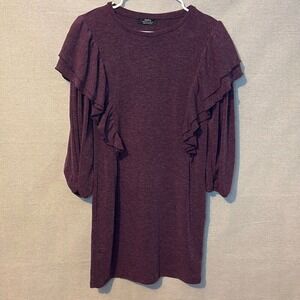 Bershka Womens Sweater‎ Dress Knee Length Medium Purple Ruffles Long Sleeve City